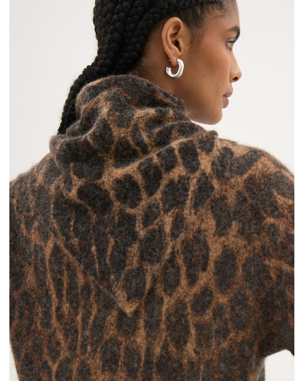 Hush Brown Leopard Wool Blend Triangle Scarf