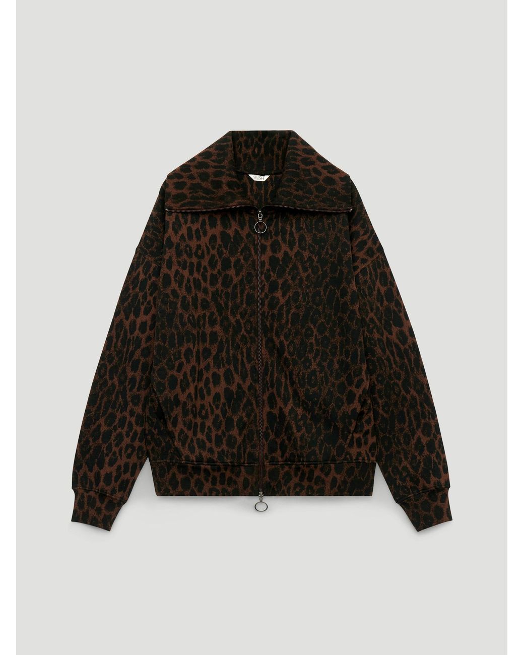 Hush Black Leopard Print Funnel Neck Double Zip Sweatshirt