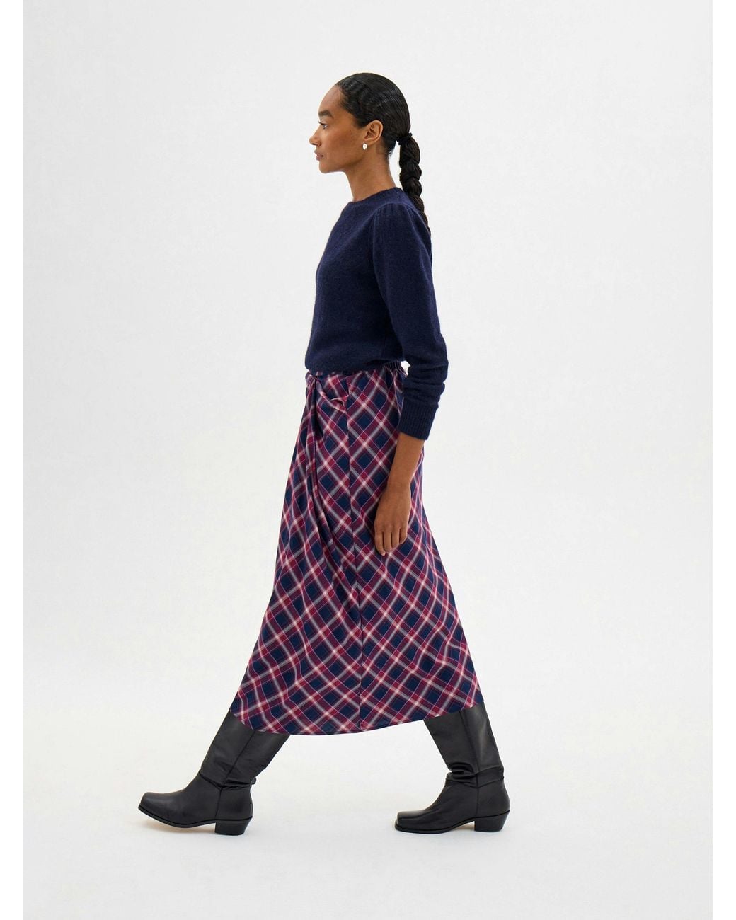 Hush Purple Ardyn Drape Detail Check Midi Skirt