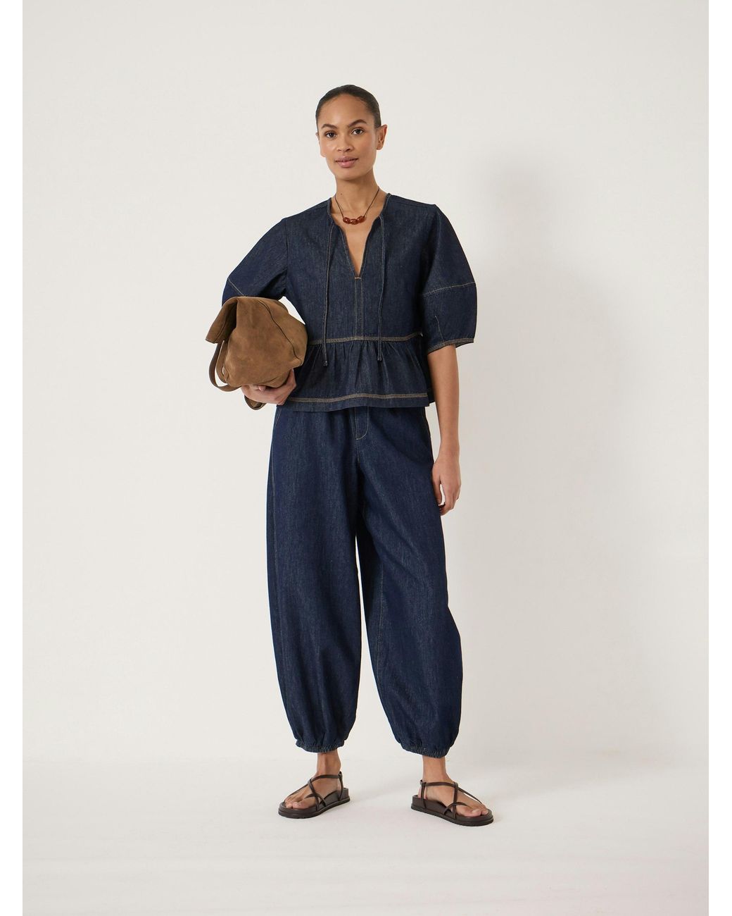 Hush Blue Betty Barrel Sleeve Denim Top