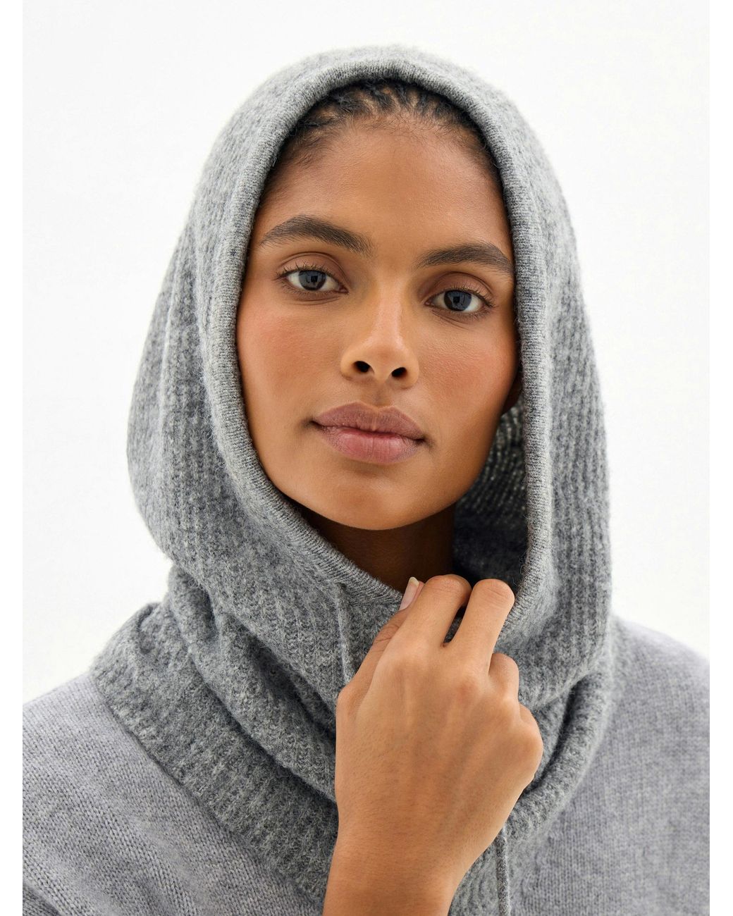 Hush Gray Lucinda Drawstring Knitted Hood