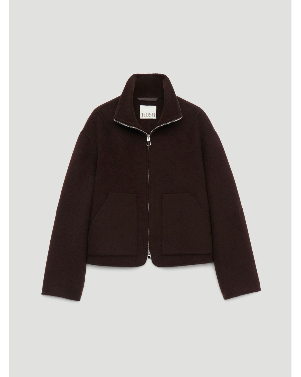 Hush Blue Ira Pure Wool Double Faced Funnel Neck Zip Jacket