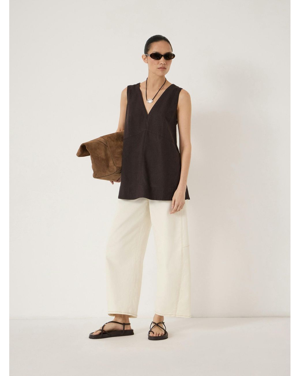 Hush Black Rach V Neck Linen Blend Shell Top