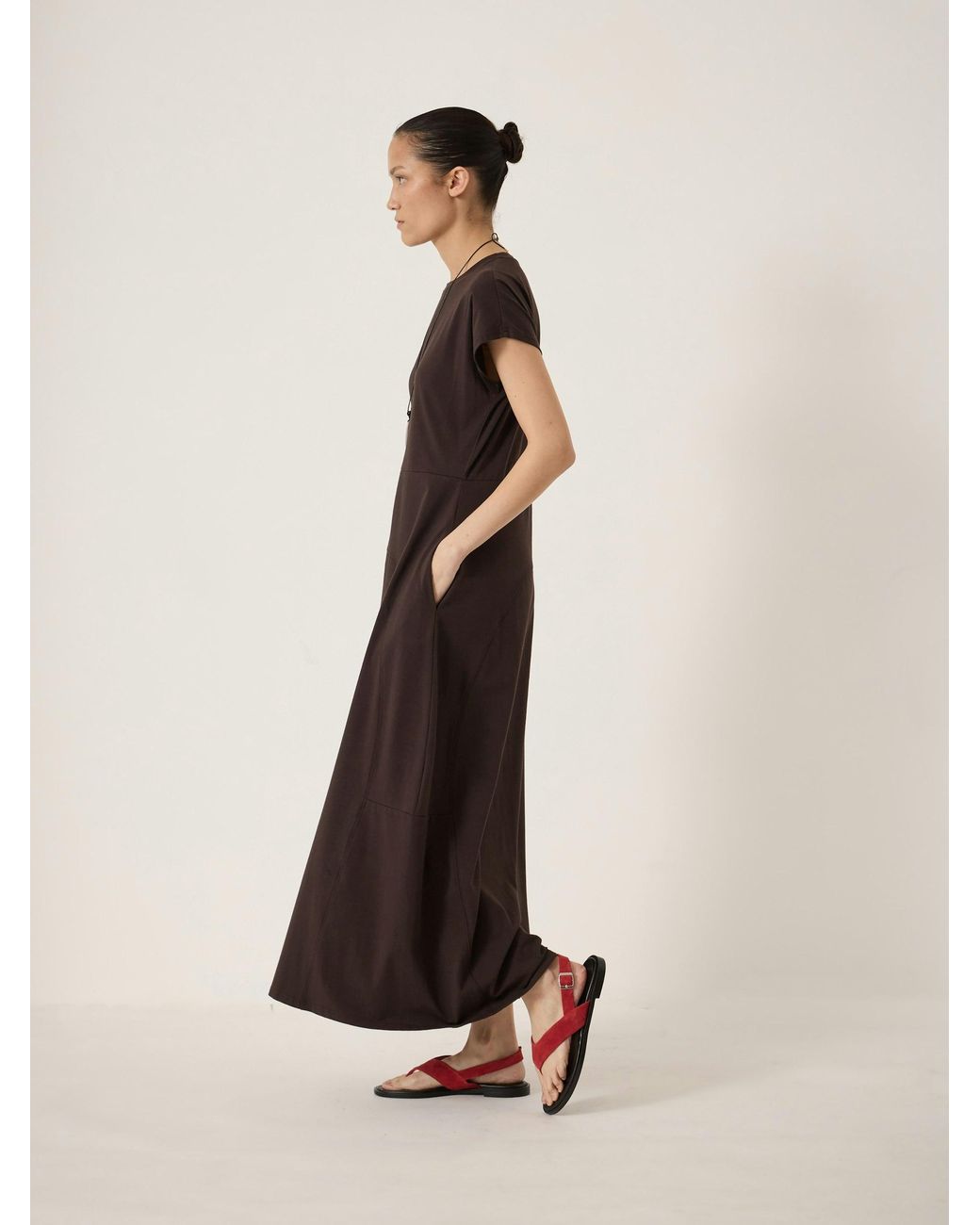 Hush Natural Thelma Cap Sleeve Barrel Jersey Midi Dress