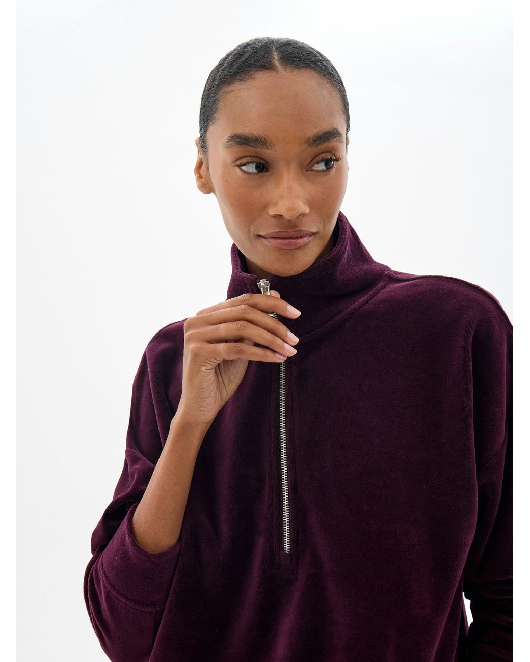 Hush Blue Aida Velour Half Zip Sweatshirt