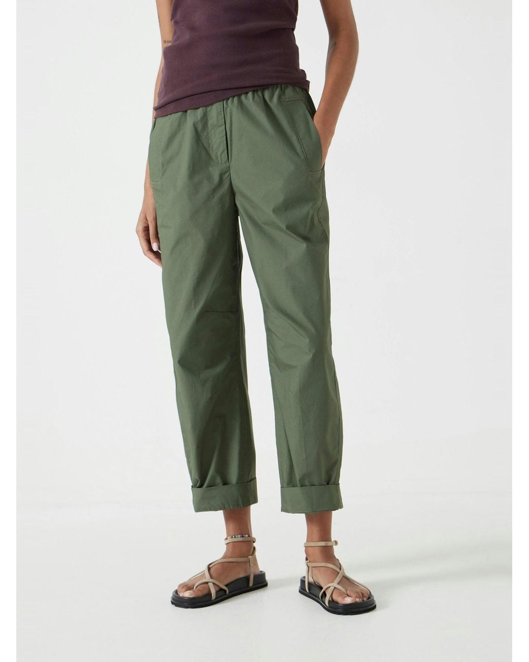 Hush Green Jack Barrel Leg Pull On Lightweight Cotton Trousers