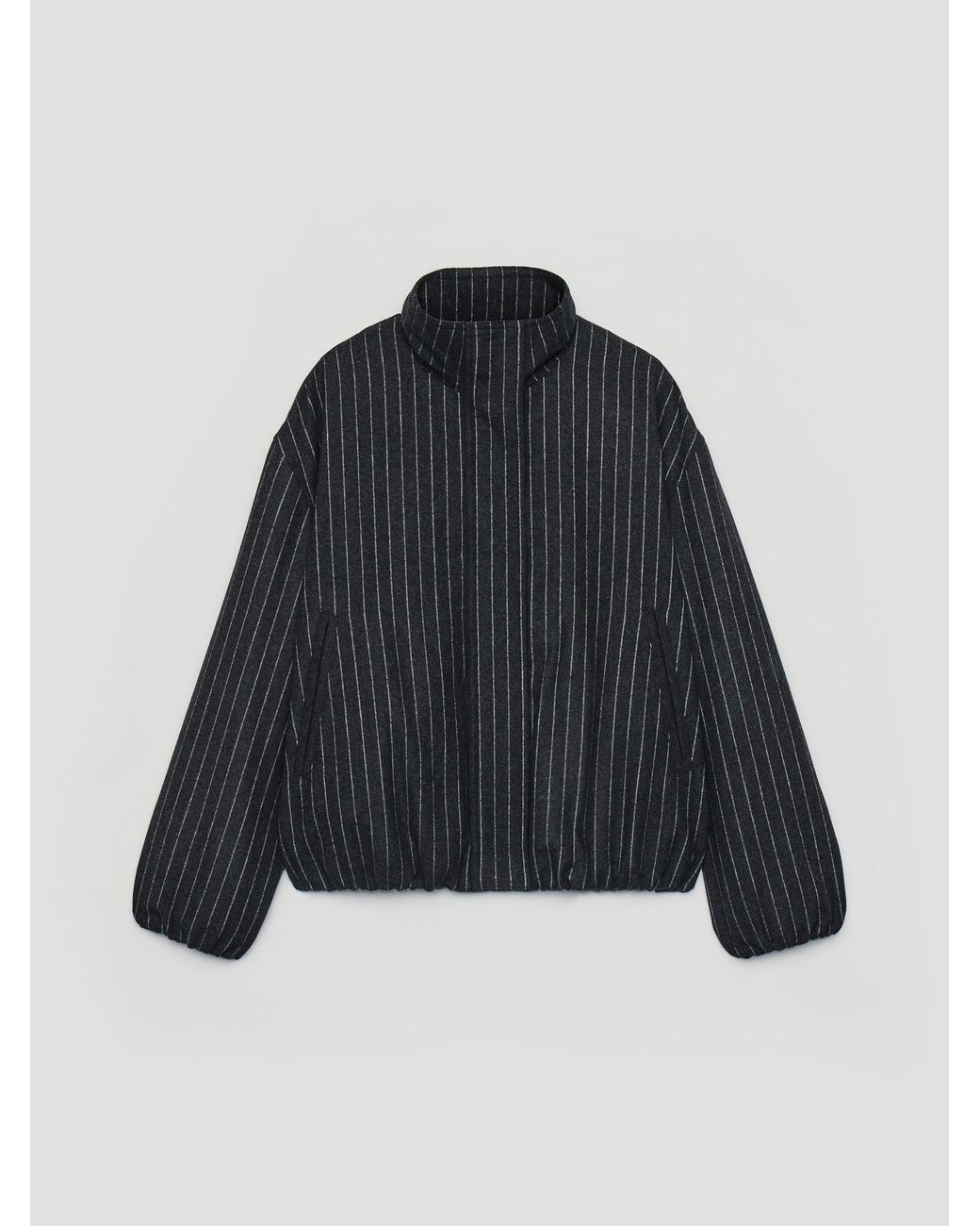 Hush Blue Maple Pinstripe Wool Blend Bubble Jacket