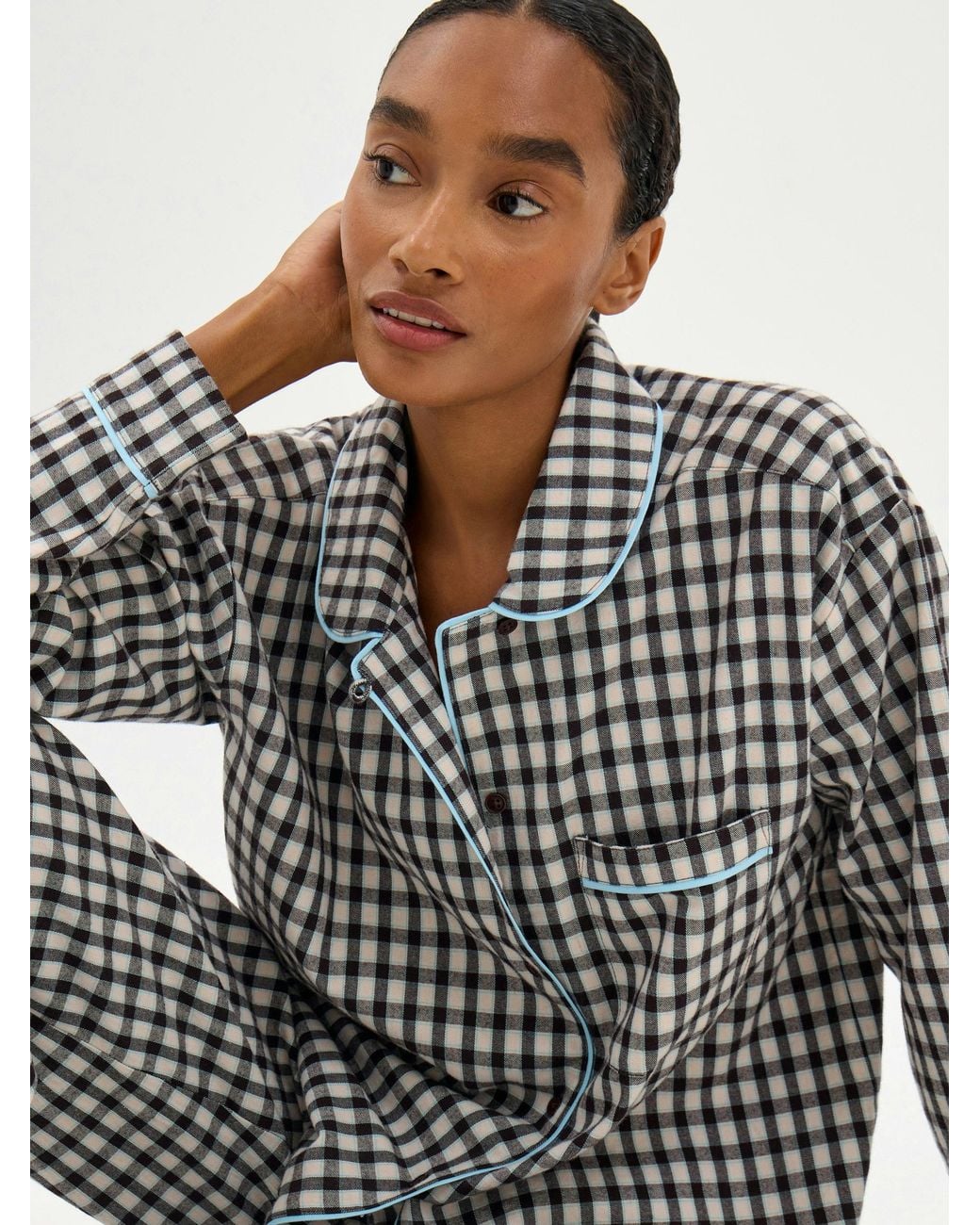 Hush White Letitia Brushed Cotton Curved Collar Pyjamas + Eye Mask