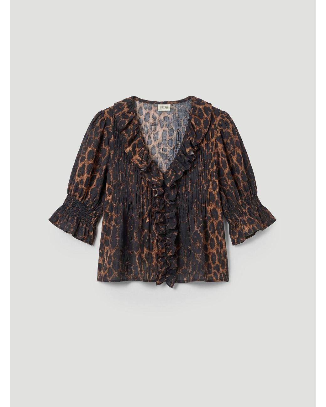 Hush Natural Koa Ruffle Short Sleeve Textured Blouse