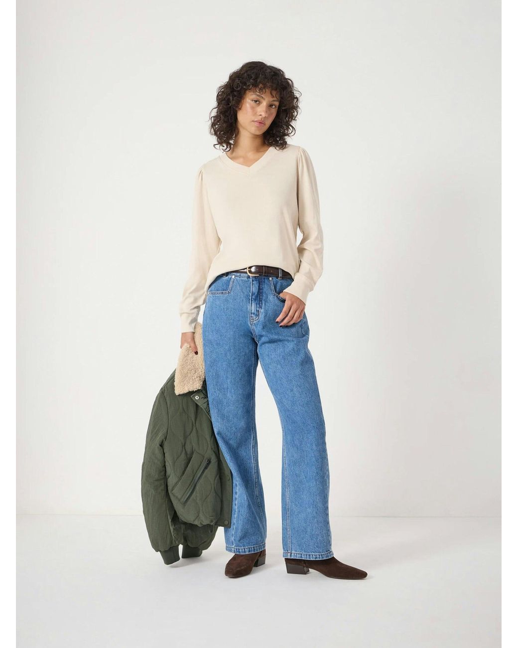 Hush Blue Emily V-Neck Puff Sleeve Top