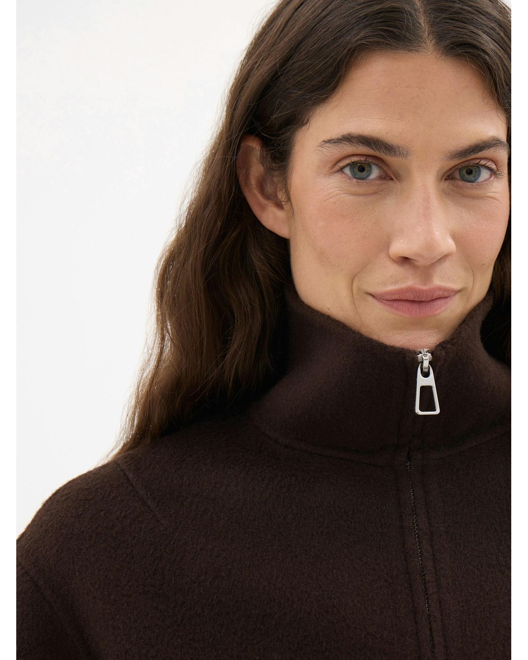 Hush Blue Ira Pure Wool Double Faced Funnel Neck Zip Jacket