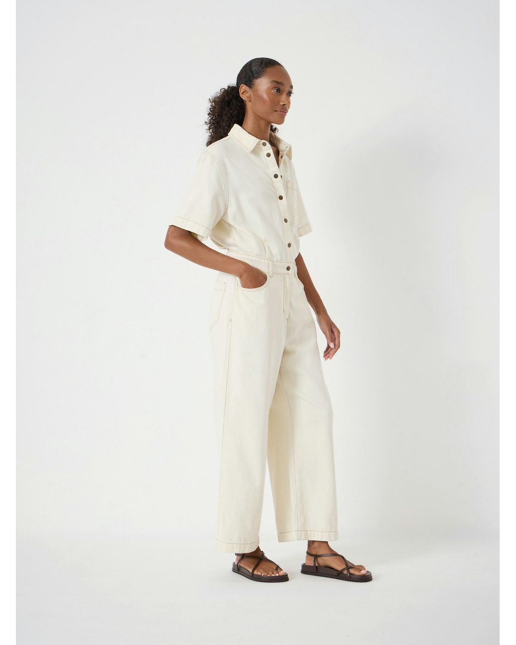 Hush Natural Evelyn Short Sleeve Denim Jumpsuit