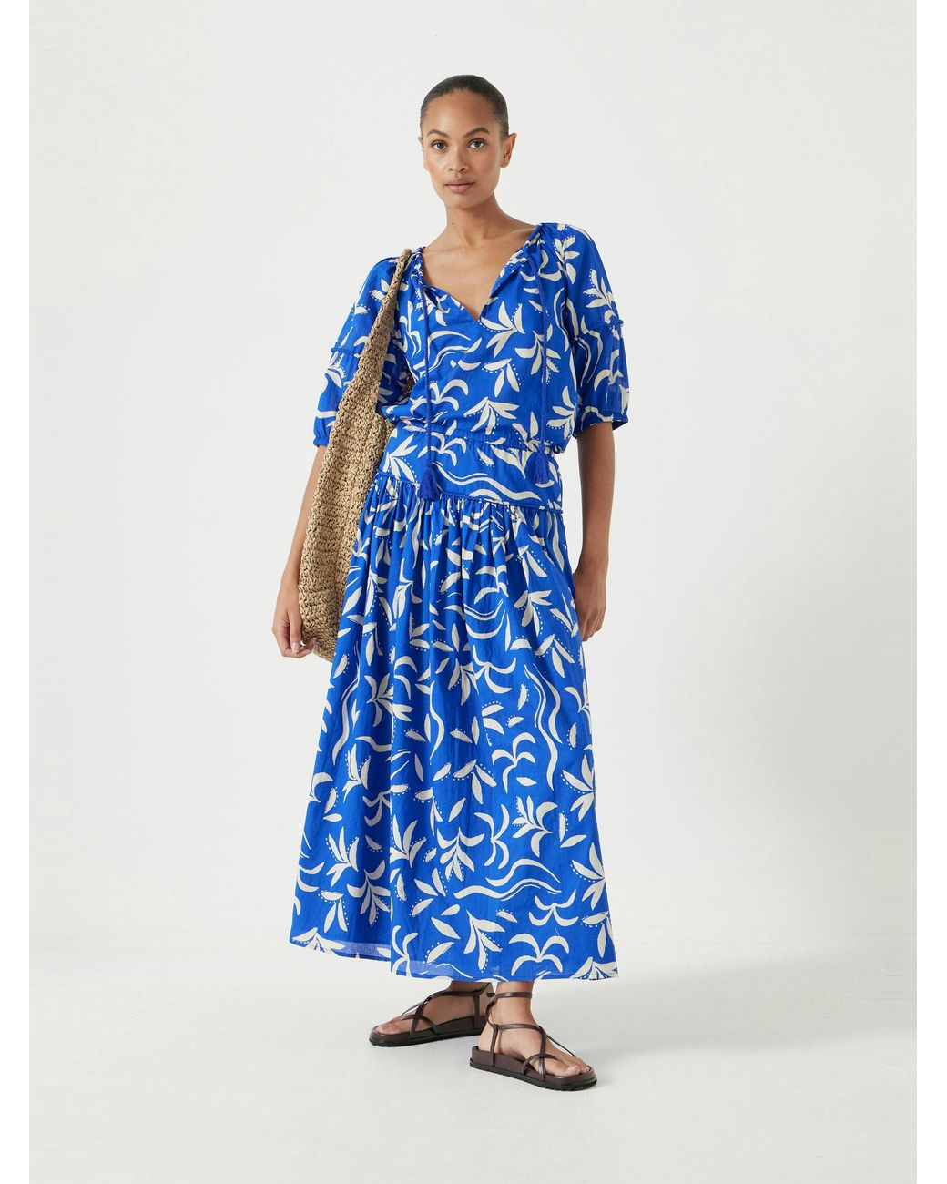 Hush Blue Printed Cotton Balloon Sleeve Blouse