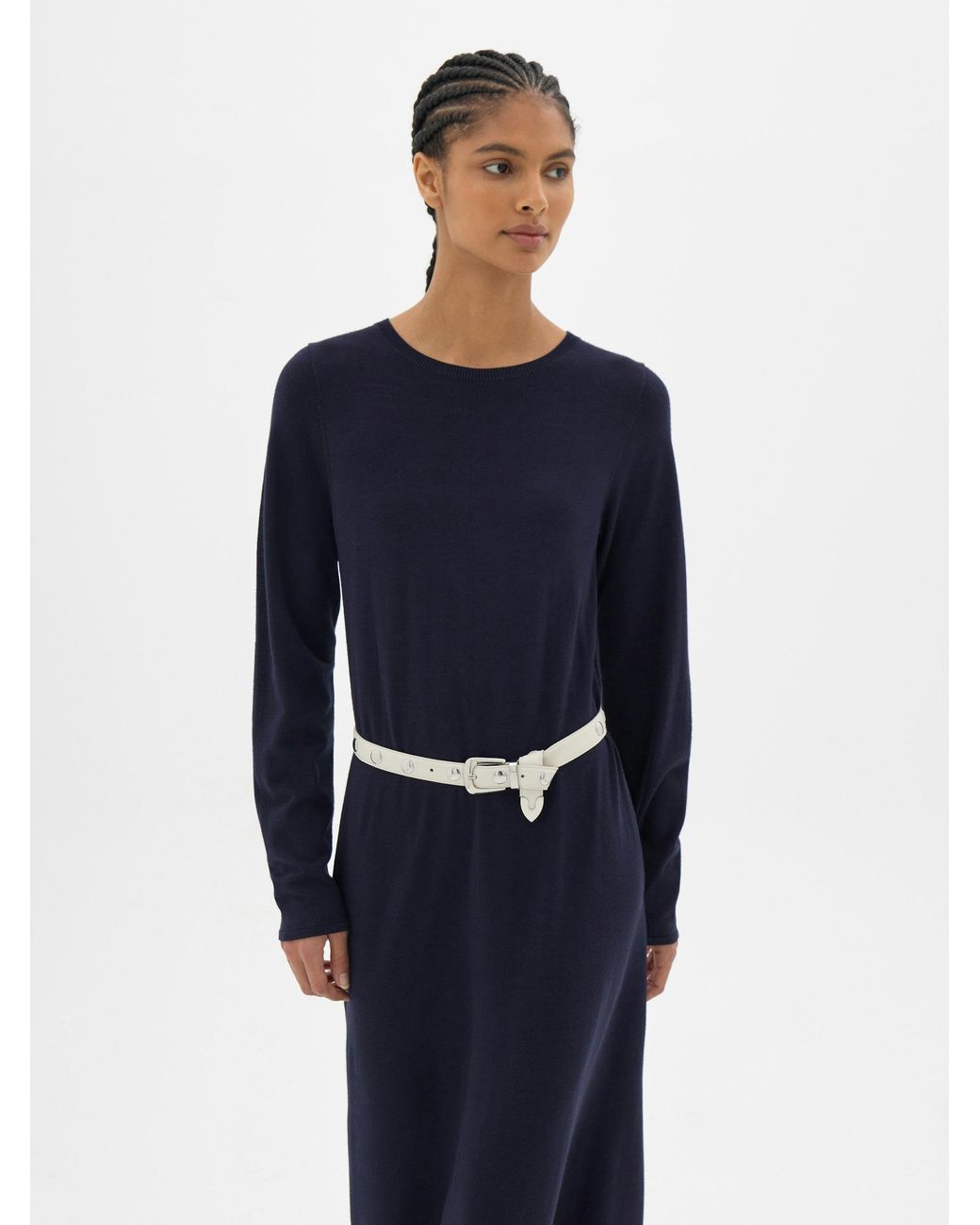 Hush Blue Talen Crew Neck Knit Midi Dress