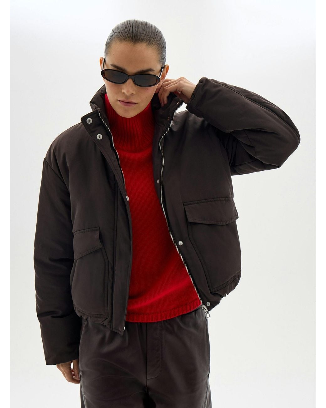 Hush Red Blythe Funnel Neck Padded Jacket