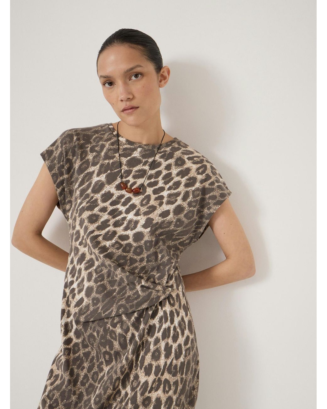 Hush Natural Athena Twist-Detail Jersey Midi Dress