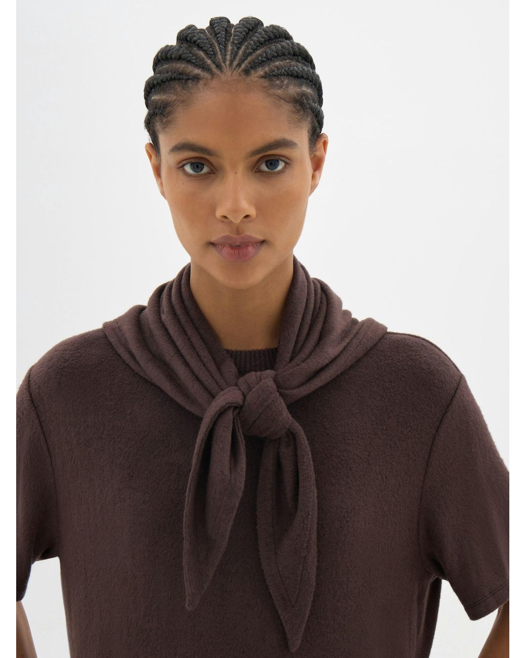 Hush Brown Elarae Supersoft Crew T-Shirt And Matching Scarf