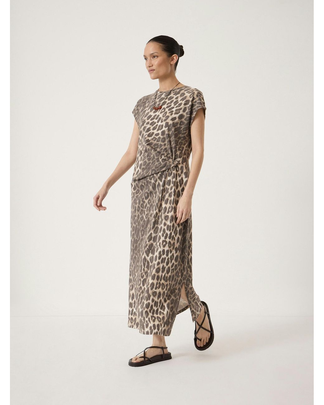 Hush Natural Athena Twist-Detail Jersey Midi Dress