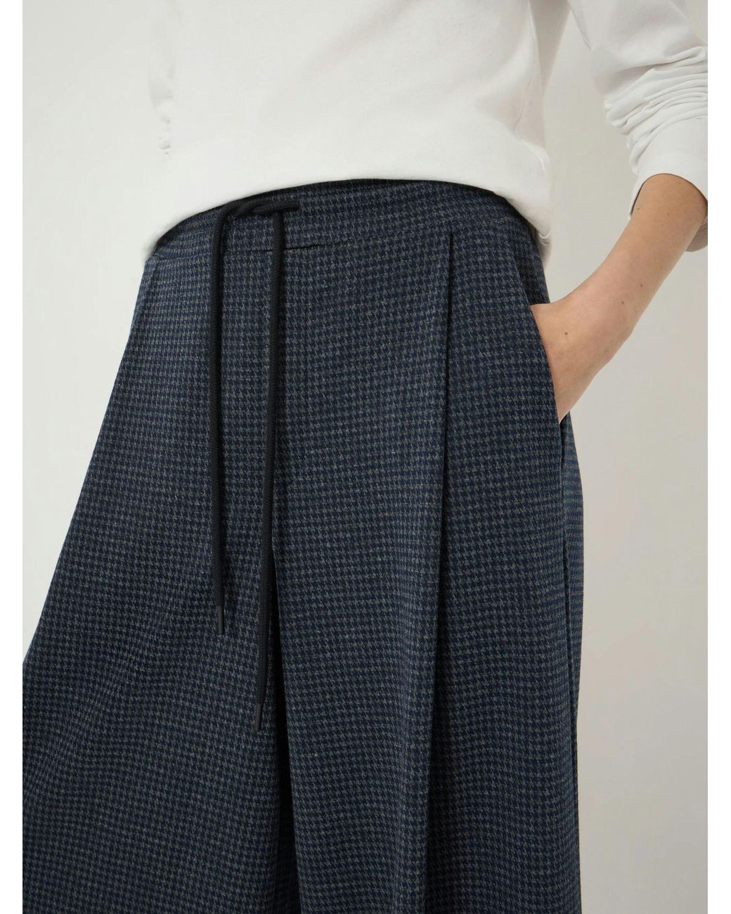 Hush Blue Taylor Check Wide Leg Jersey Trousers