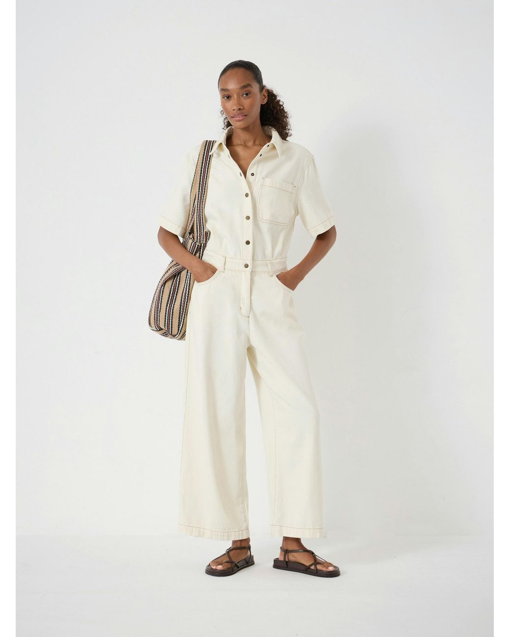 Hush Natural Evelyn Short Sleeve Denim Jumpsuit