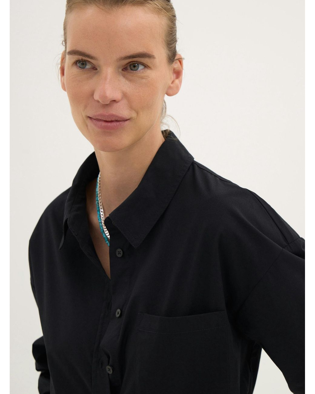 Hush Black Aria Cotton Poplin Bracelet Length Shirt
