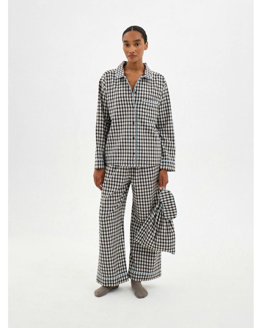 Hush White Letitia Brushed Cotton Curved Collar Pyjamas + Eye Mask