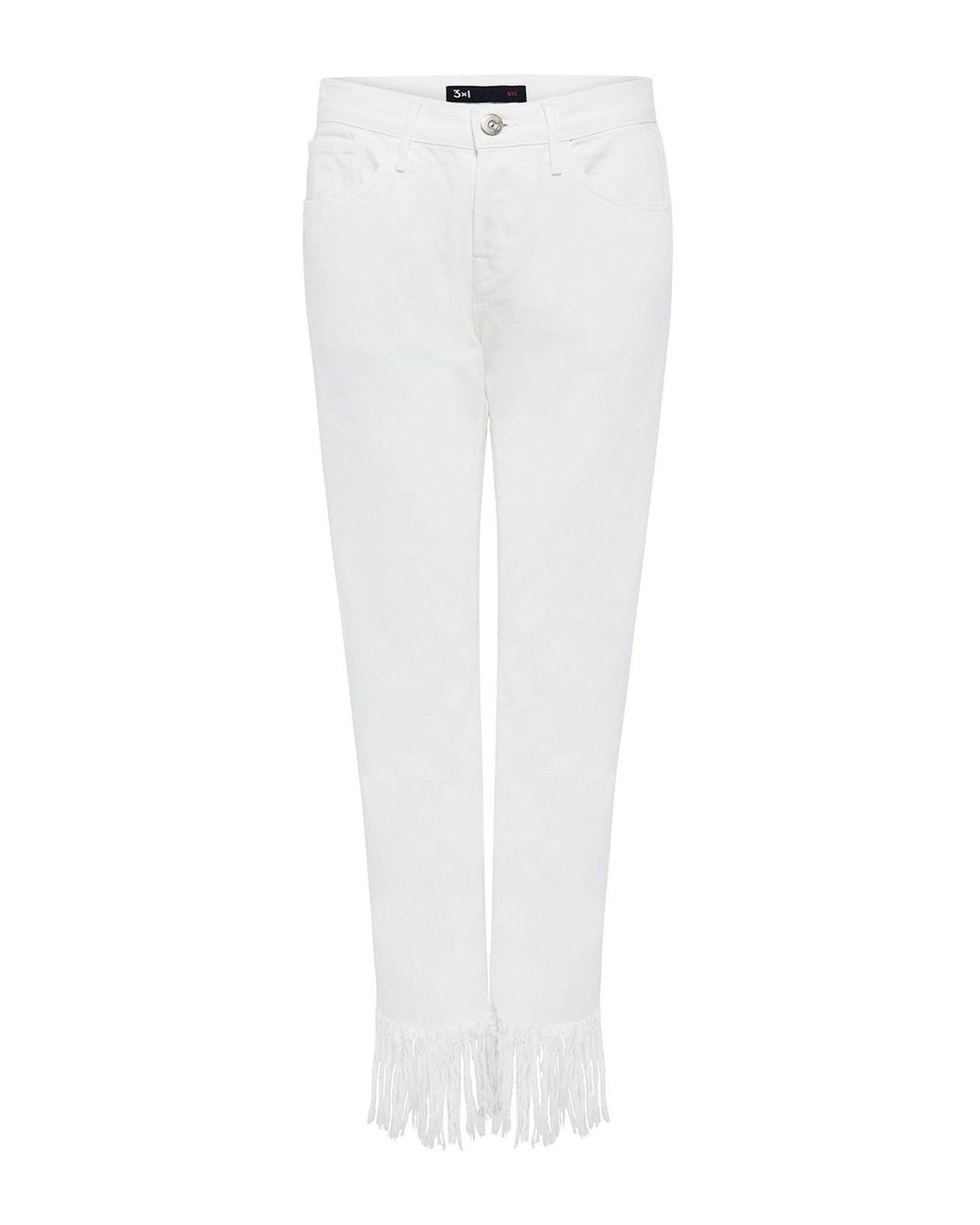 3x1 Denim Straight Crop Fringe Jeans in White - Lyst