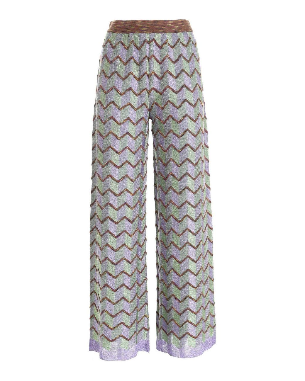 M Missoni Synthetic Zig Zag Lurex Pants In Green Lilac And Brown Lyst