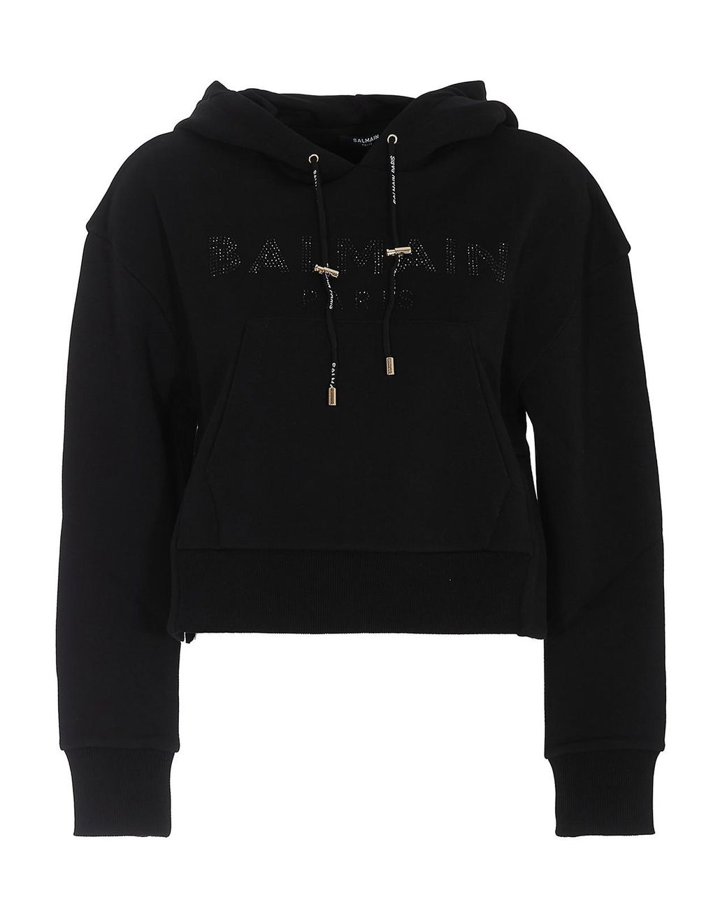 Balmain Cropped Hoodie With Logo in Black - Lyst