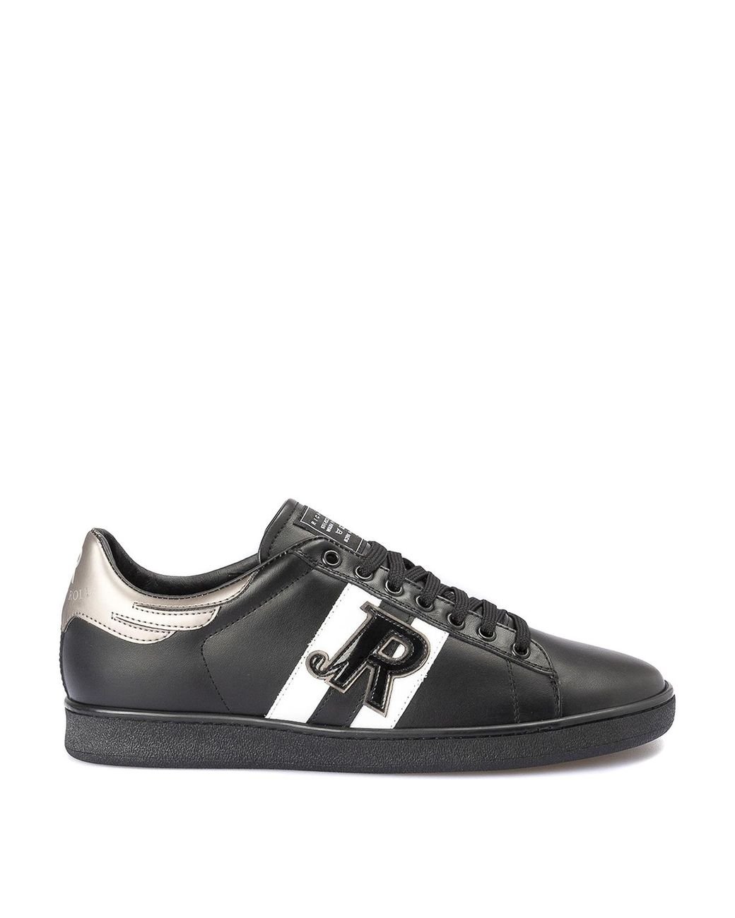 John Richmond Side Contrasting Stripe Leather Sneakers in Black for Men ...