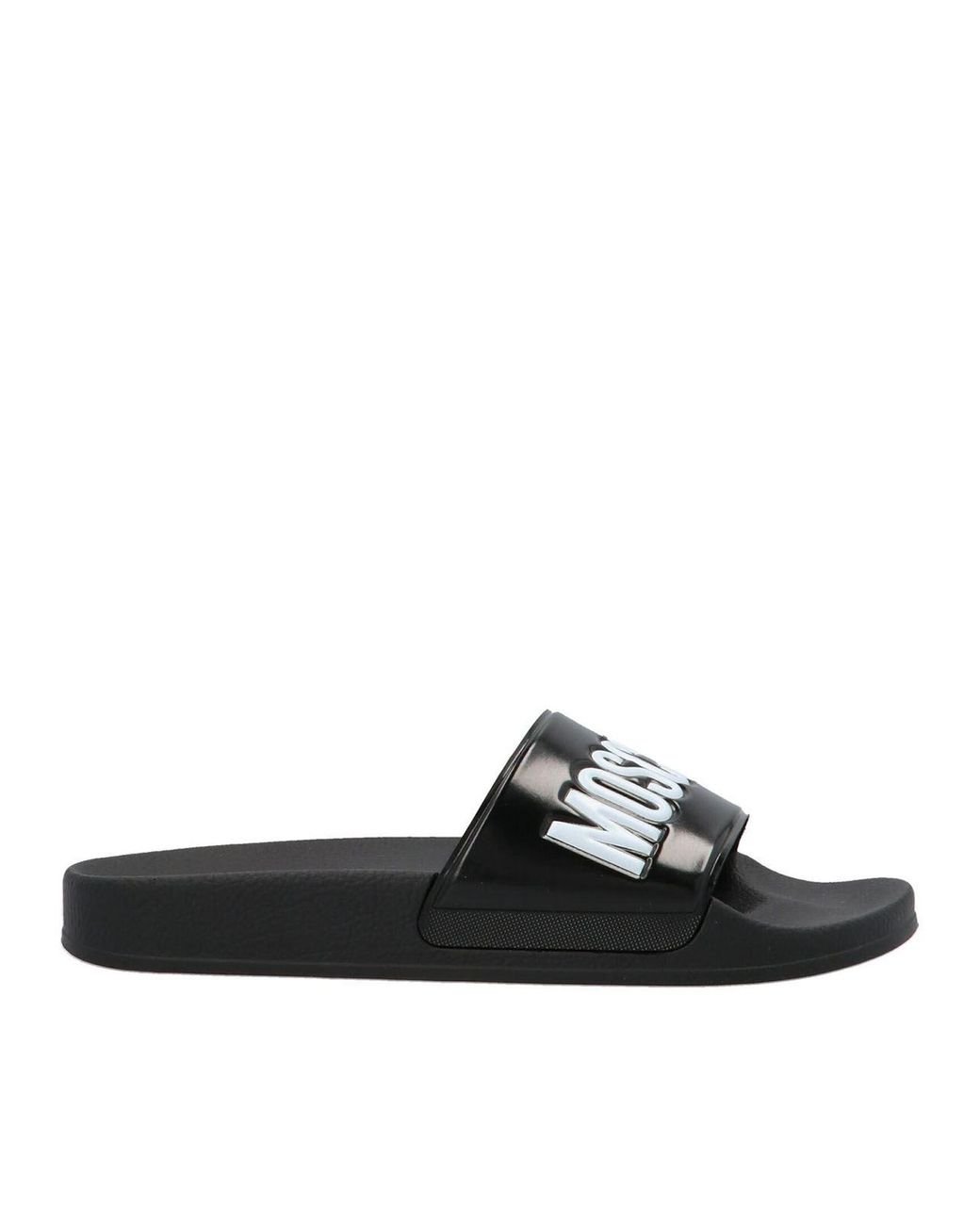 Moschino Rubber Logo Slippers In Black - Lyst