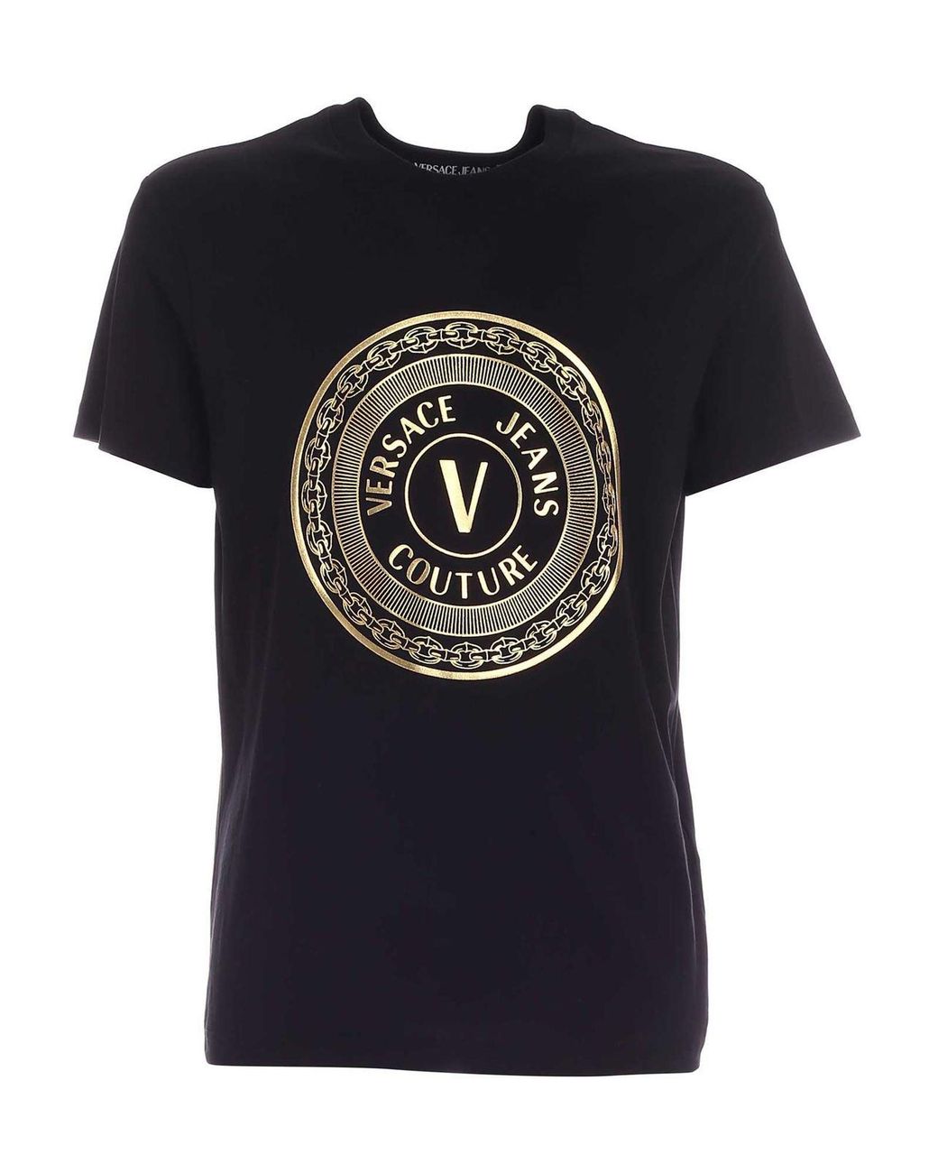 Versace Jeans Couture Cotton V-emblem Print T-shirt In Black for Men - Lyst