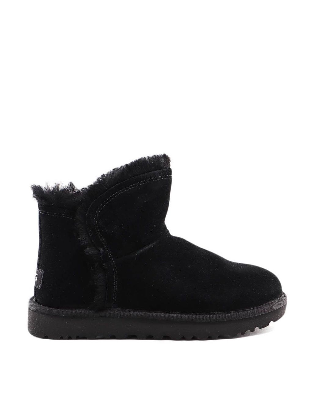 UGG Suede Classic Mini Fluff High-low Ankle Boots in Black - Lyst
