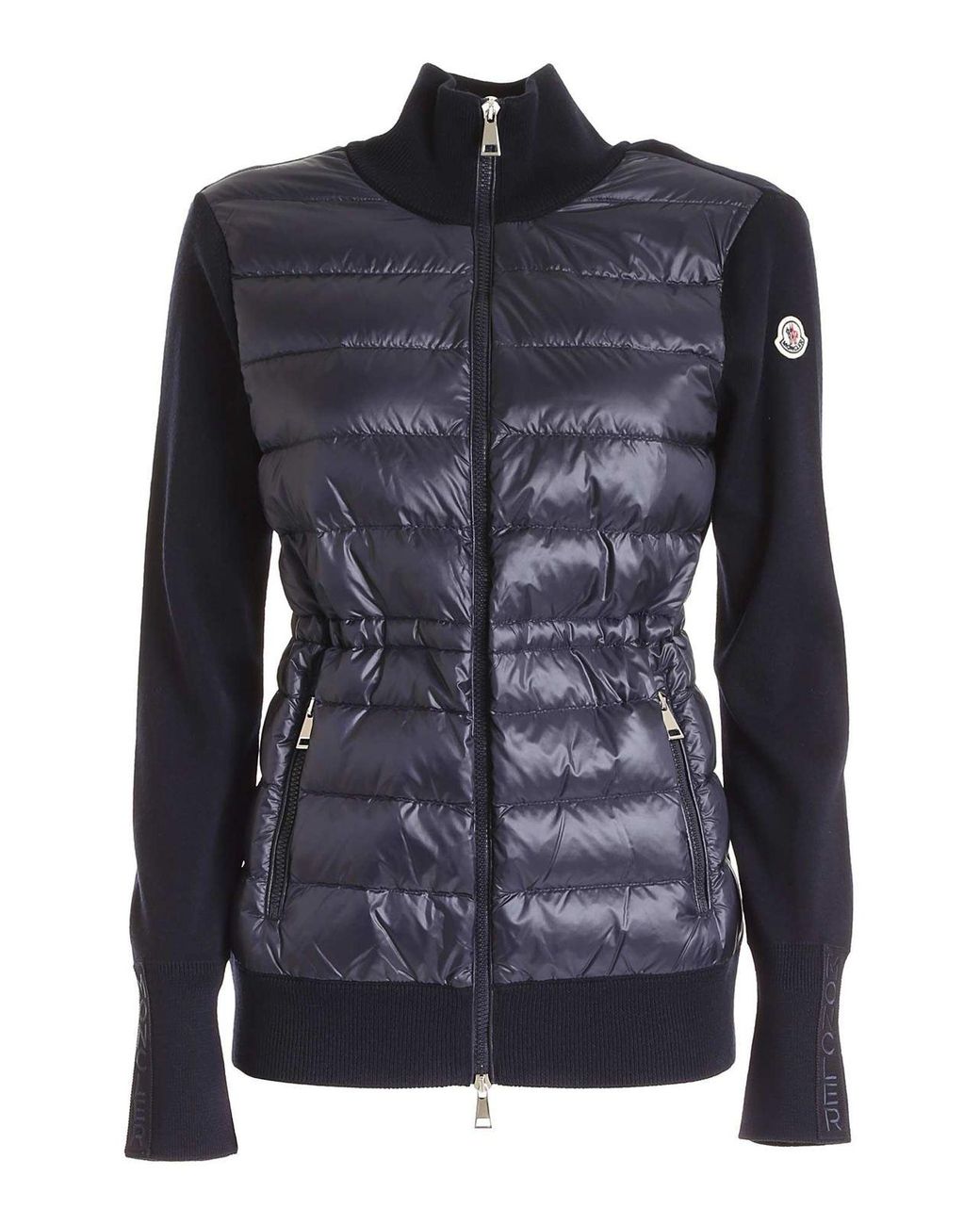 Moncler Wool Padded Quilted Cardigan In Blue - Lyst