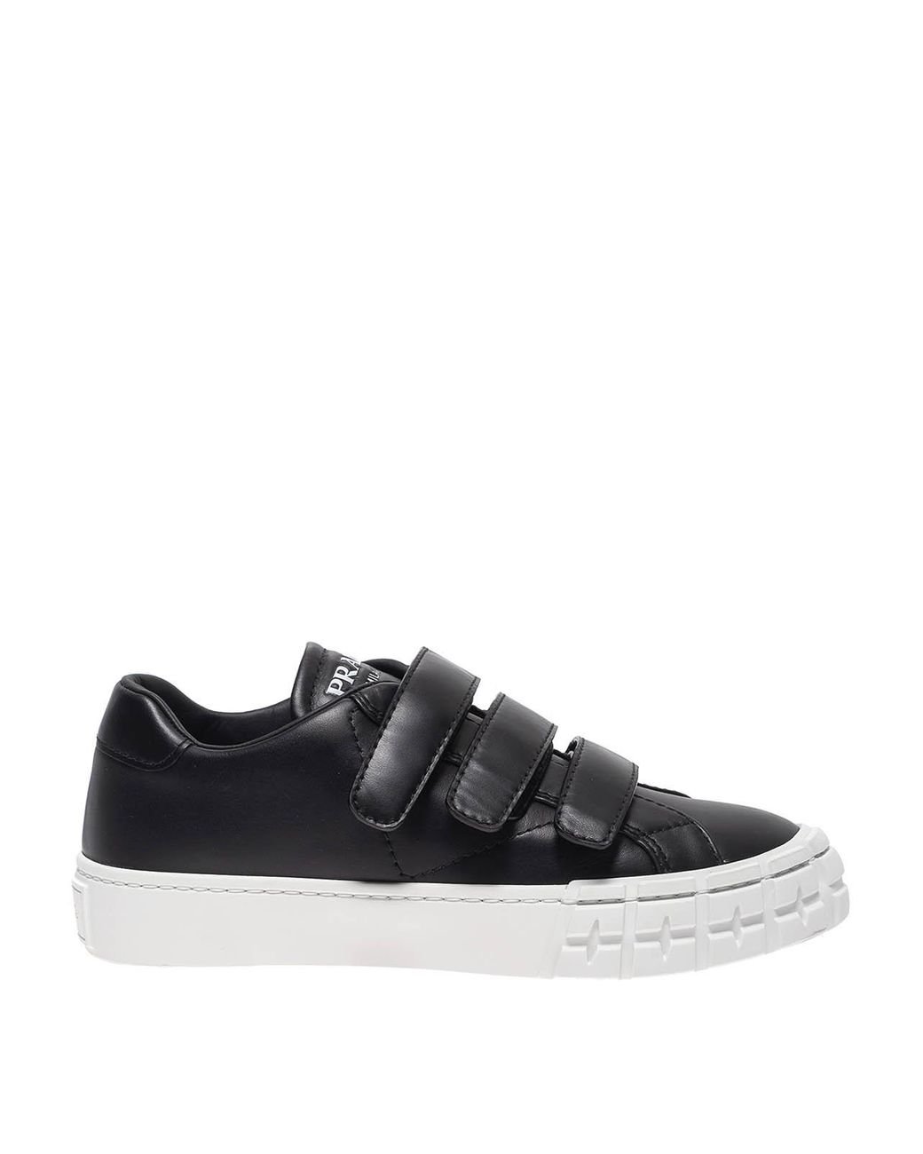 Prada Leather Sneakers With Velcro Straps in Black - Lyst