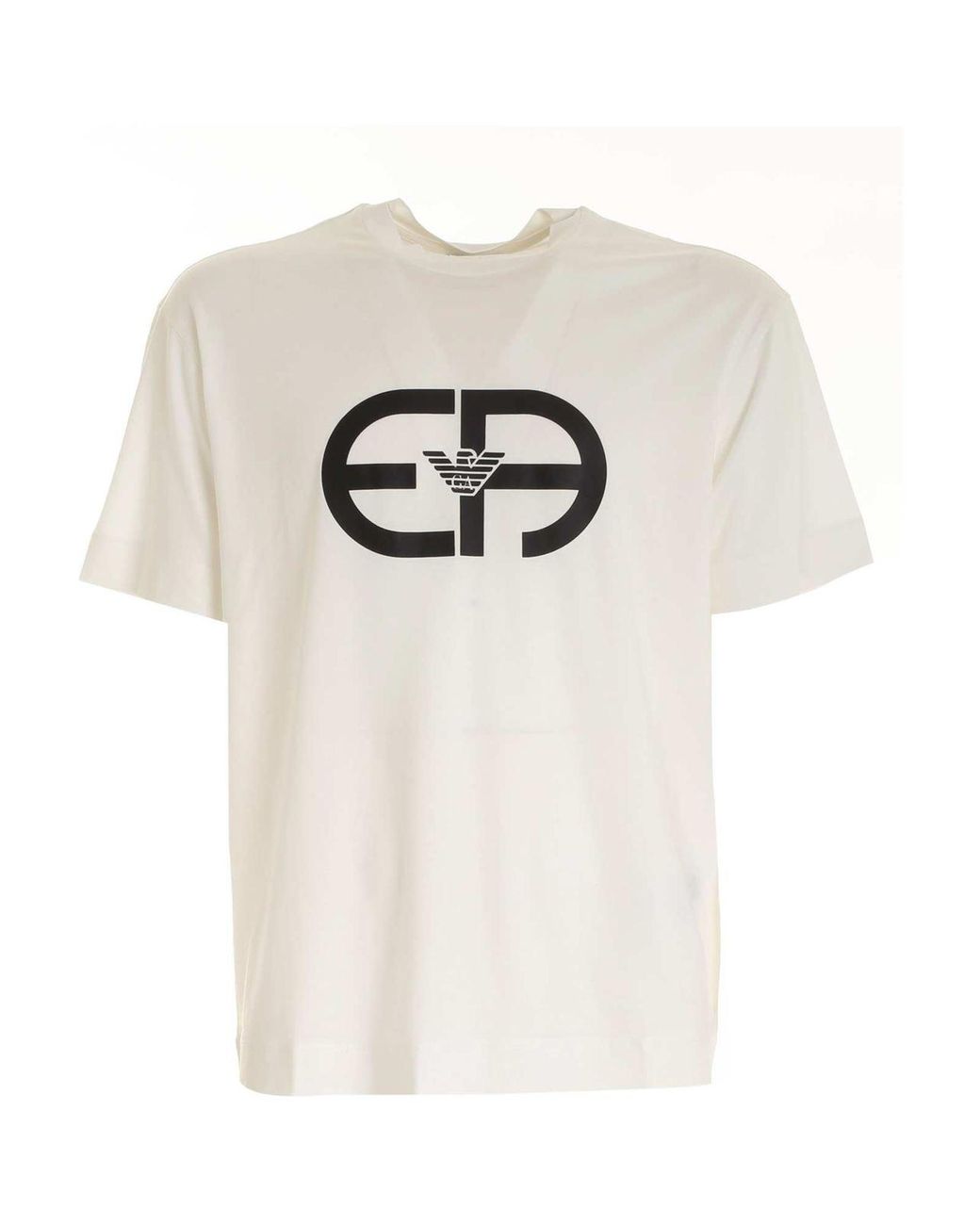 Emporio Armani Cotton Black Print T-shirt In White for Men - Lyst