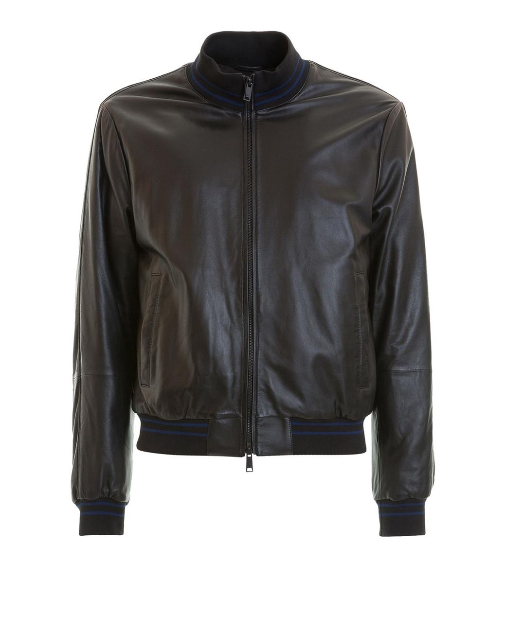 Emporio Armani Leather Jacket With Striped Ribbed Edges in Black for ...
