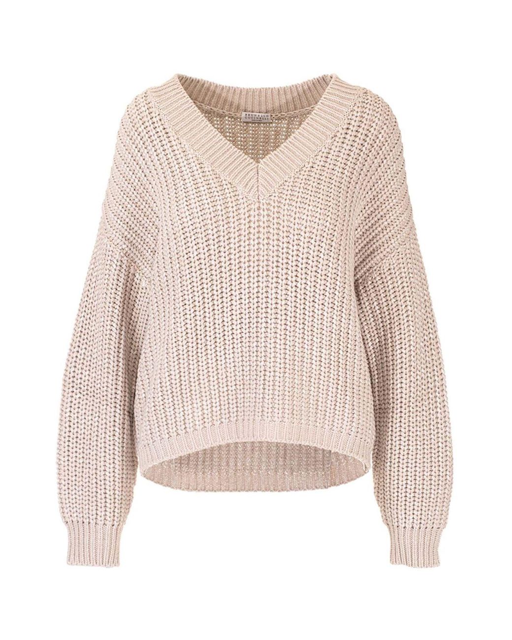 Brunello Cucinelli Cotton V-neck Sweater In Beige in Natural - Lyst