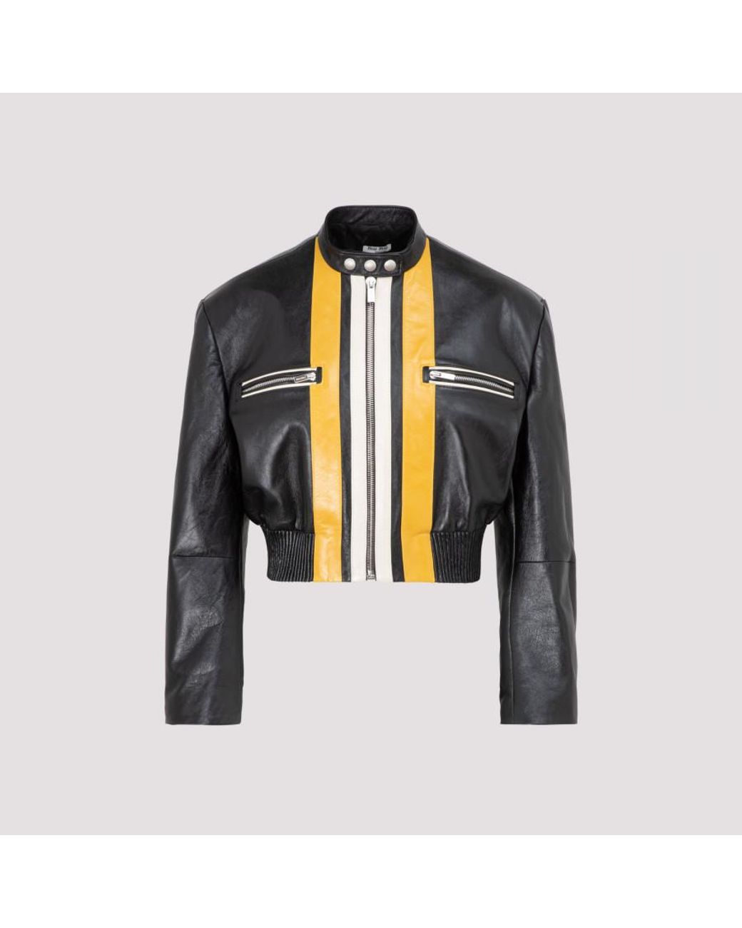 Miu miu leather jacket in black lyst