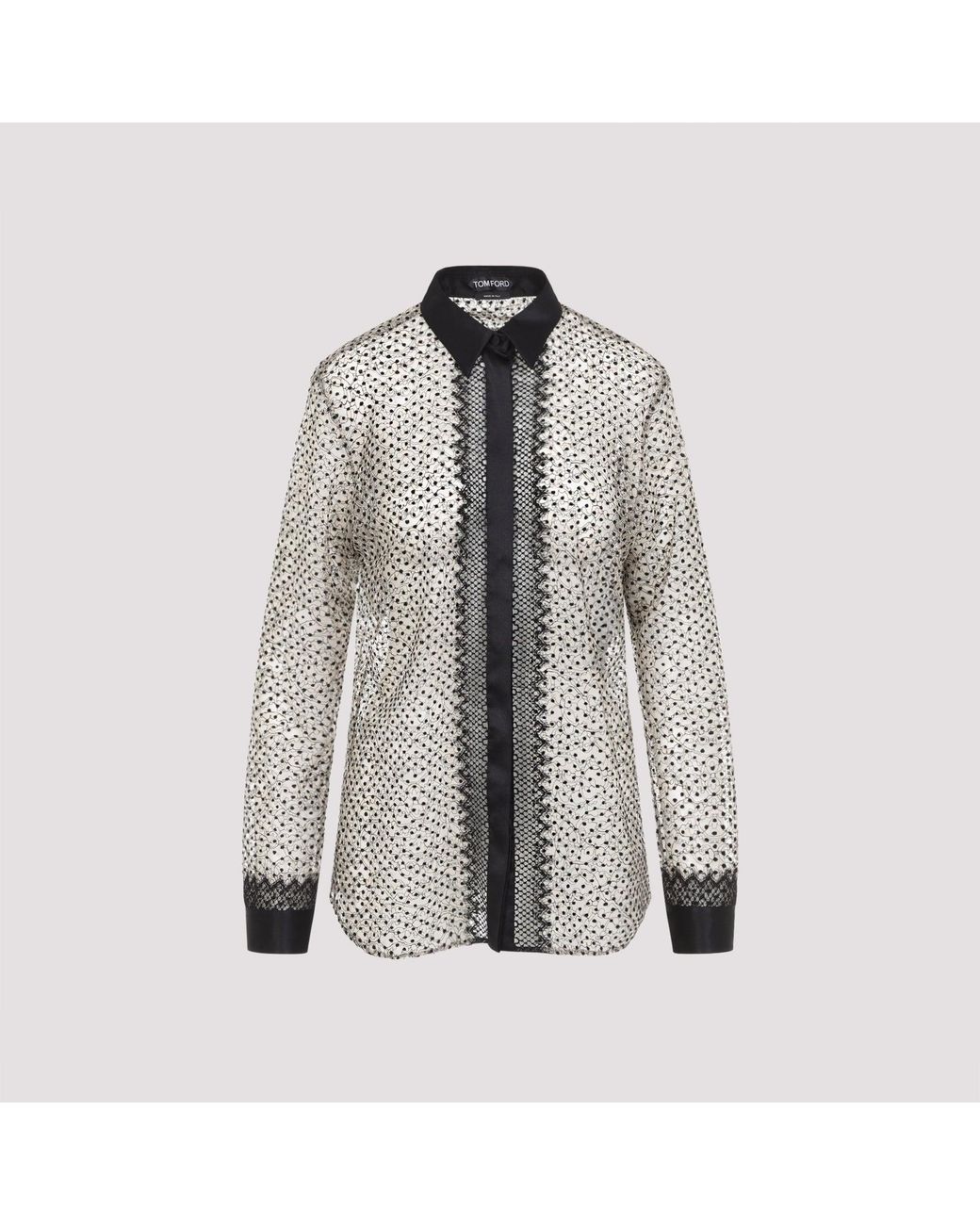 Tom Ford Gray Nude Flock Polka Dot Shirt