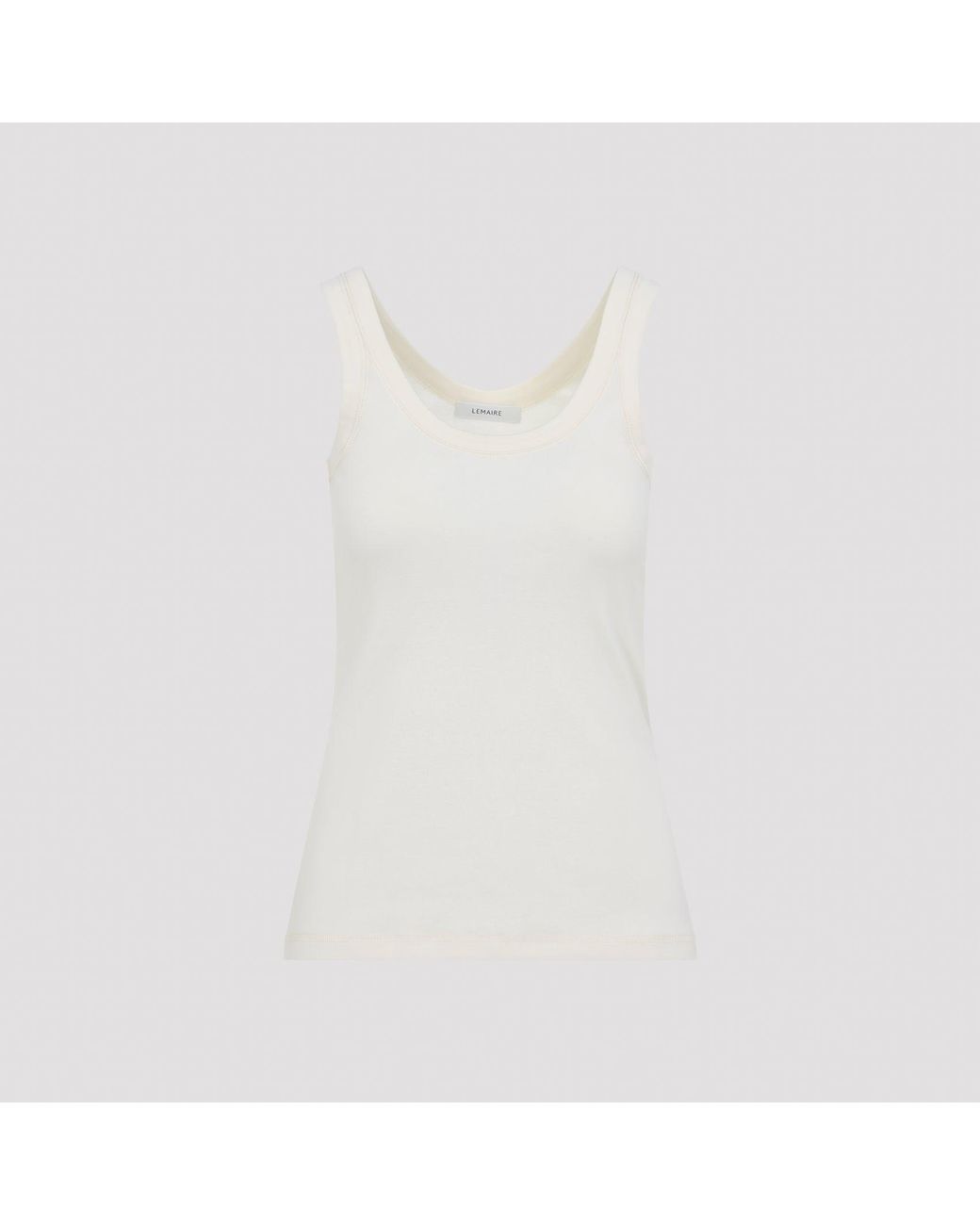 Lemaire White Light Cream Cotton Ribbed Tank Top