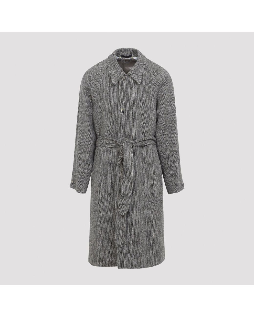 Paul Smith Gray Herringbone Wool Belted Overcoat for men