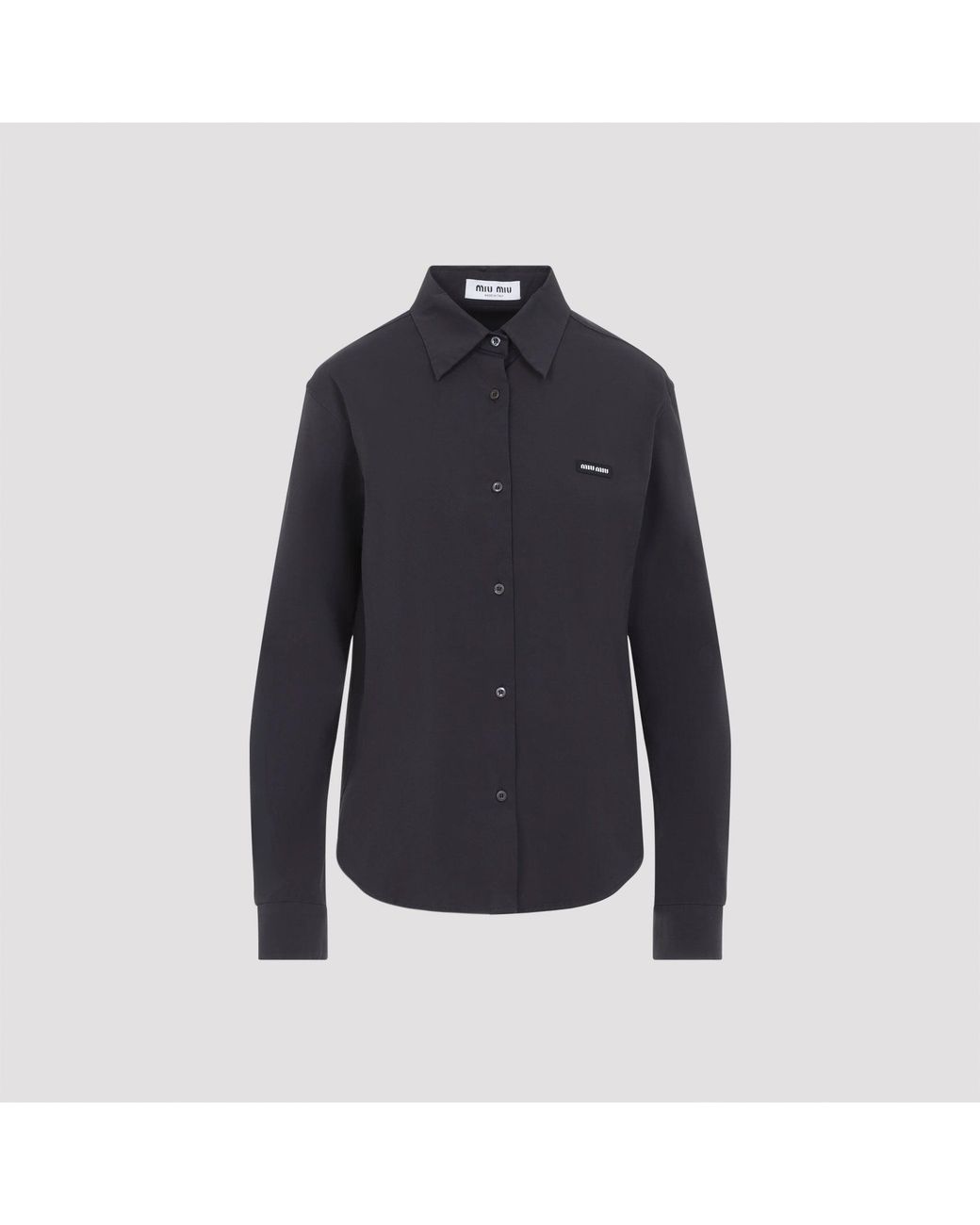 Miu Miu Blue Logo Plaque Button-Up Shirt