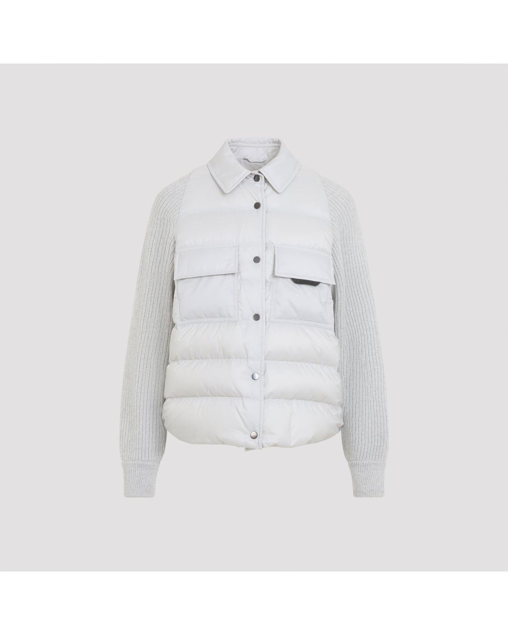 Brunello Cucinelli White Luxury Quilted Down Jacket With Wool-Cashmere-Silk Trim