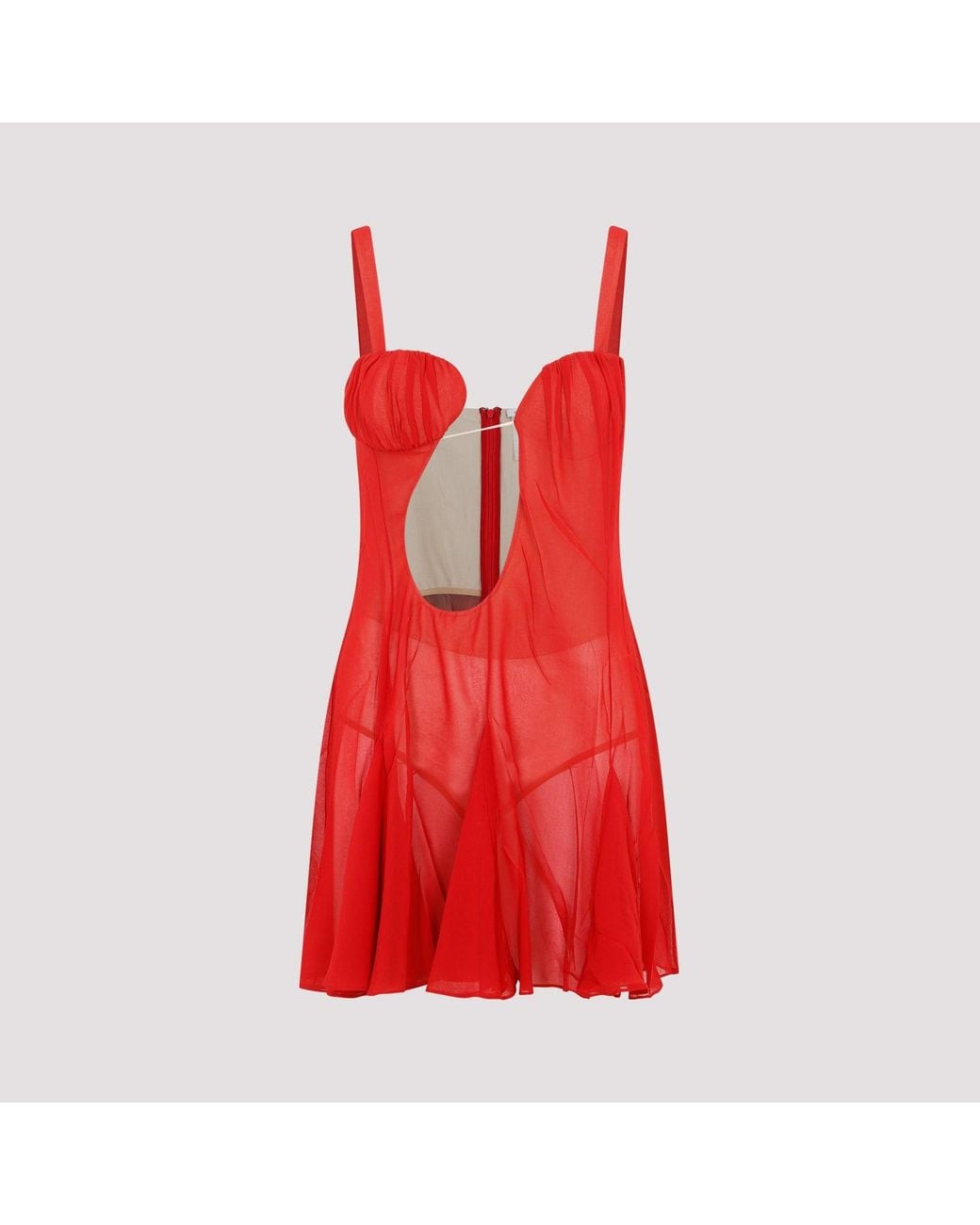 Nensi Dojaka Red Silk Panel Godet Mini Dress