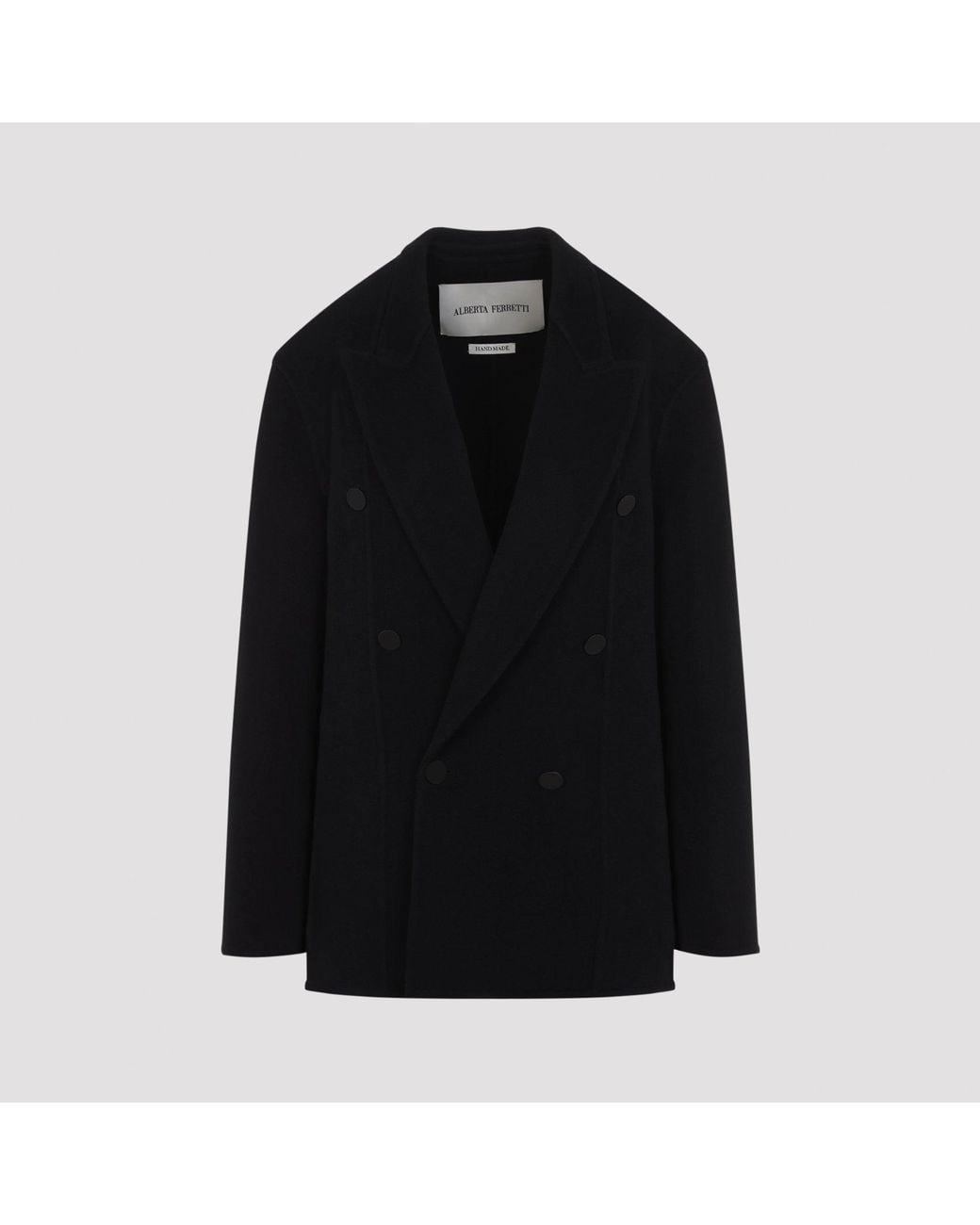 Alberta Ferretti Black Double-Breasted Wool & Cashmere Peacoat Jacket For