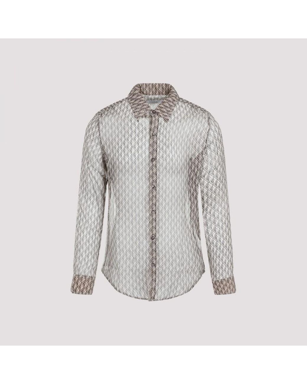 Marine Serre Moon Diamant Silk Crepon Button Up Shirt in Grey for