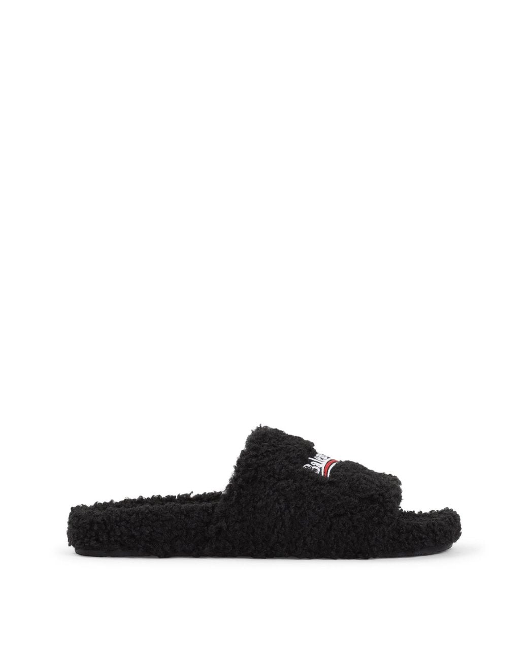 Balenciaga Black Furry Artificial Fur Slide Sandals for men