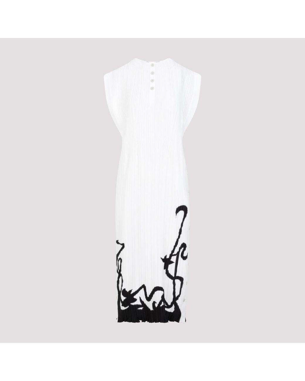 Lanvin White Sleeveless Midi Dress With Pleated Design