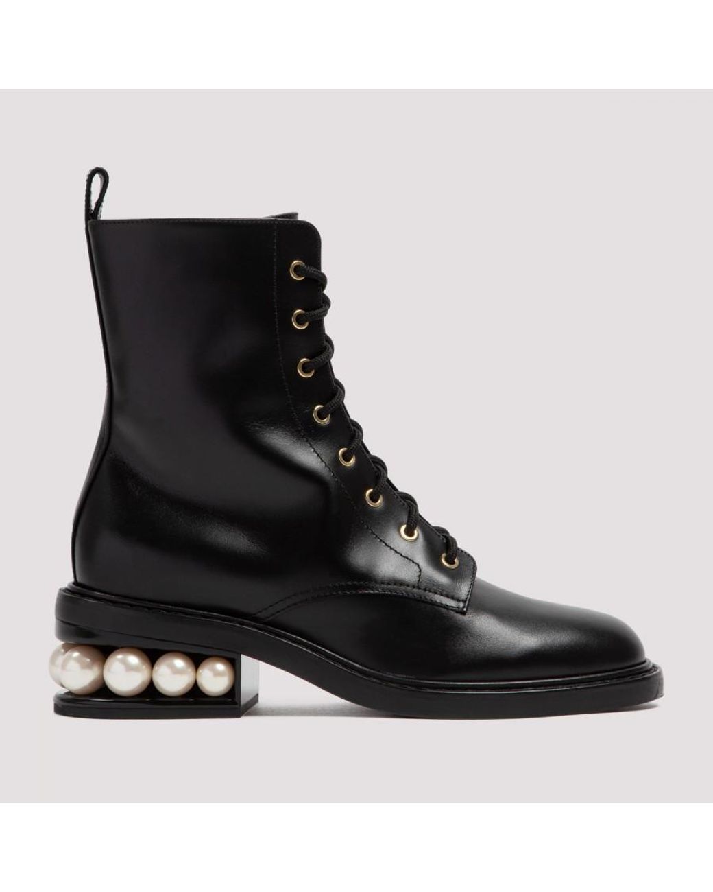 Nicholas Kirkwood Pearlogy Leather Combat Boots in Black